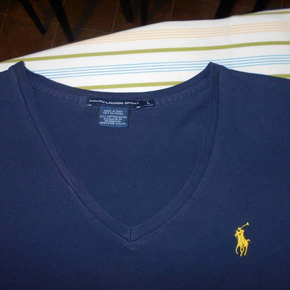Ralph Lauren Sport V-Neck T-Shirt Navy M - L - Picture 2 of 12